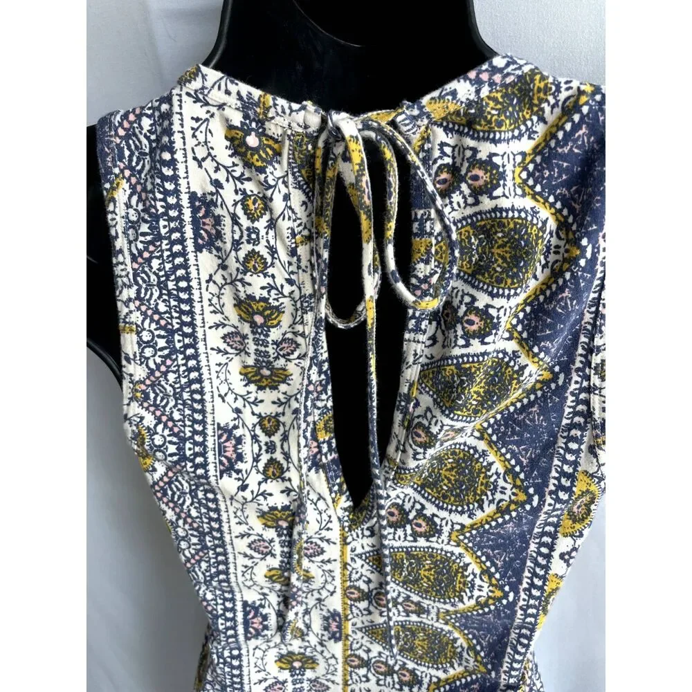 Intimately Free People Paisley Cotton Tank Top Sze XS Boho Keyhole Back Bohemian